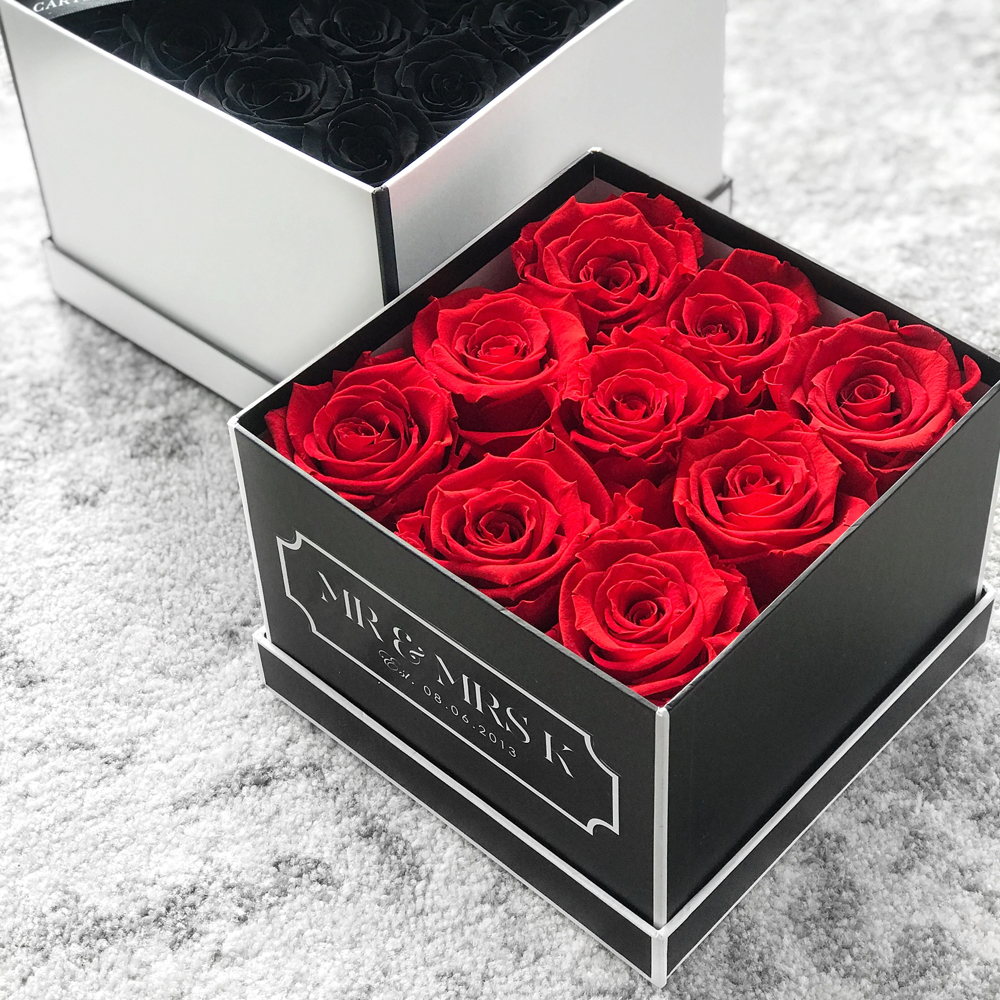 Custom Logo Square Flower Packaging Box With Ribbon I Love You Mom Preserved Roses Flower Gift Box