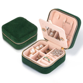 Small Velvet Travel Jewelry Organizer Box for Women Earring Ring Necklace Pendant Jewelry Travel Case Packaging Box with Mirror