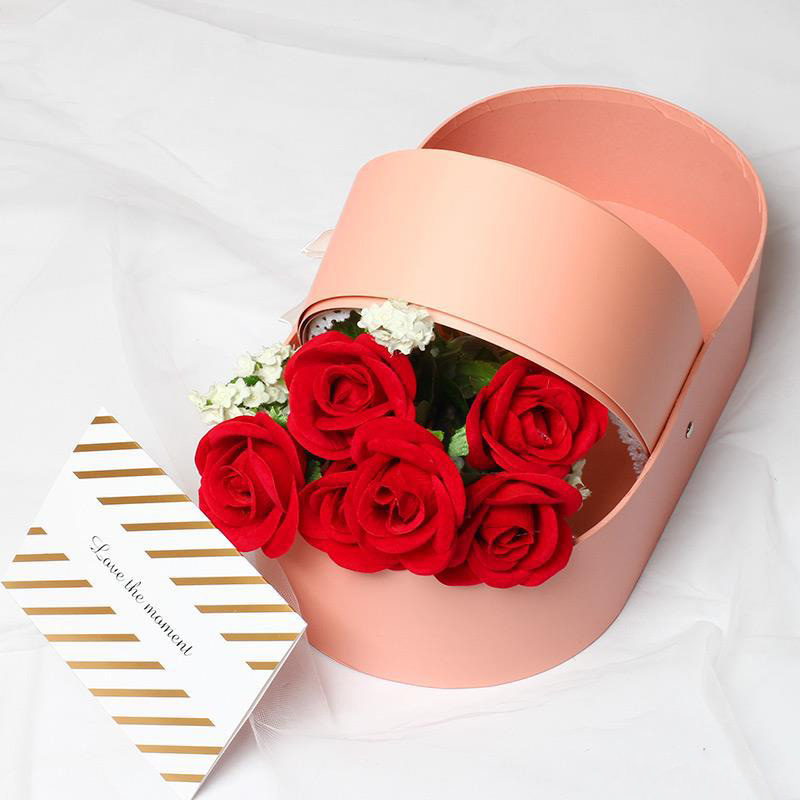 Creative Personalized Paper Cardboard Cradle Shape Rose Flower Bouquet Gift Packaging Box with Handle Wholesale