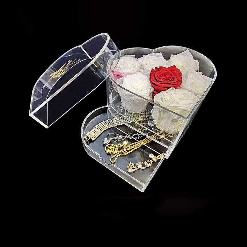 Customized Valentine's Day Transparent Acrylic Heart-shaped Flower Necklace Jewelry Package Gift Box with Drawer