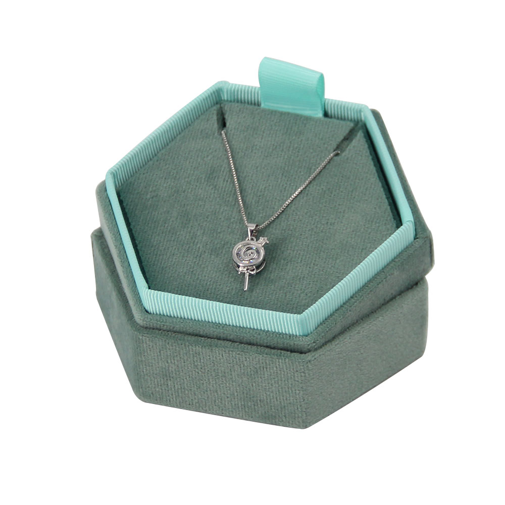 Luxury Design Custom Logo Hexagon Shape Velvet Wedding Ring Necklace Jewelry Gift Packaging Box with Foam Insert