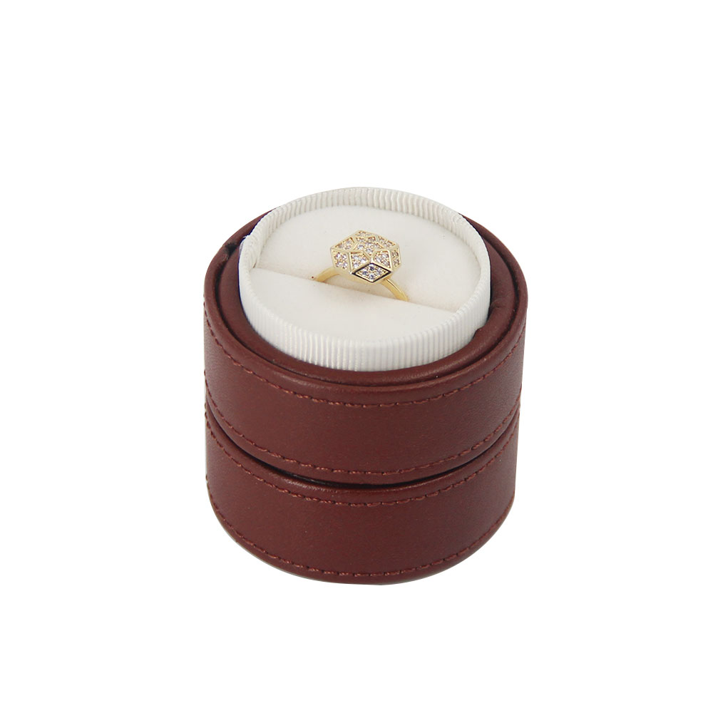 Unique Design Small Pu Leather Vintage Engagement Round Wedding Ring Earring Jewelry Gift Packaging Box Wholesale
