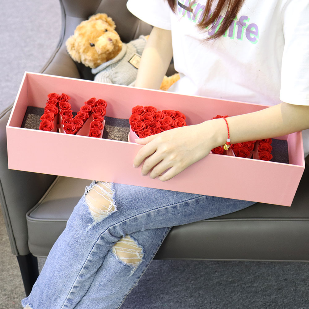 Luxury Design Rectangular Paper Flower Gift Packaging Box for Valentine's Day Mother's Day with Transparent Lid