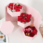 New Arrival Hexagon Shape Three Later Paper Cardboard Rotation Valentine's Day Rose Flower Cosmetic Storage Packaging Box