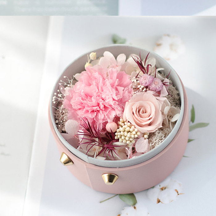 Creative Luxury Round Leather Valentine's Day Preserved Rose Flowers Gift Packaging Box with Transparent Window