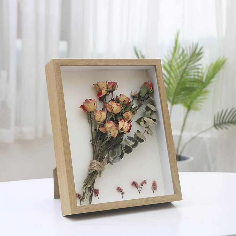 6x8 Inch Picture Frame Shadow Flower Packaging Box with HD Plexiglass Deep Wood Memory Box Display Case for Flowers