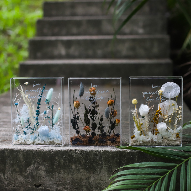 Ins Nordic Acrylic Transparent Flower Box Plant Dried Immortal Flowers Hollow Picture Shadow Frame Diy Material Bag