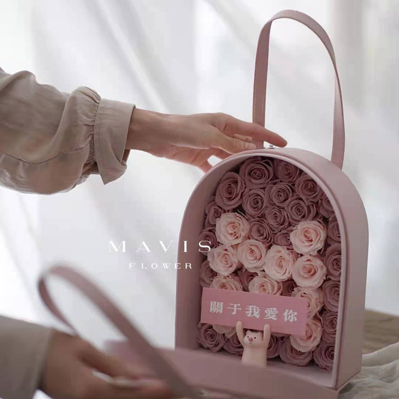 New Transparent Leather Portable Waterproof Acrylic Backpack Shape Preserved Rose Flower Gift Packaging Box Valentine's Day