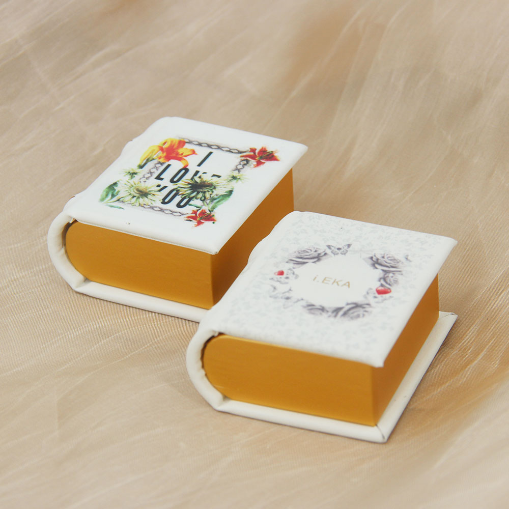 Custom Logo Small Vintage Paper Cardboard Leather Travel Double Open Gift Ring Earring Jewelry Packaging Box