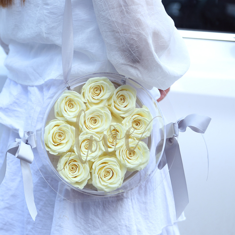 New Arrival Acrylic Handmade Fashionable Honey Satchel Christmas Birthday Eternal Flower Chocolate Gift Packaging Box
