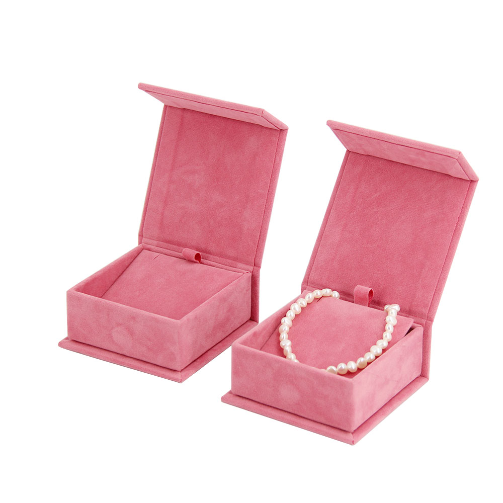 Custom Logo Printed Pink Paper Cardboard Velvet Necklace Pendant Bracelet Jewellery Gift Packaging Box Magnetic Closure