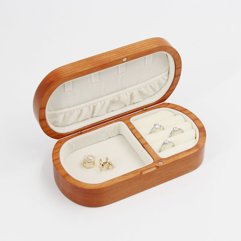 Luxury Oval Style Wood Ring Earring Necklace Jewelry Packaging Box Wholesale Luxury Customized Wood Jewelry Storage Case Box