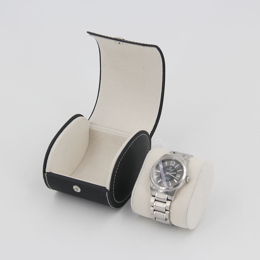 Luxury Black Pu Leather Single Watch Roll Packaging Box High Quality Travel Watch Leather Storage Box Case for Women