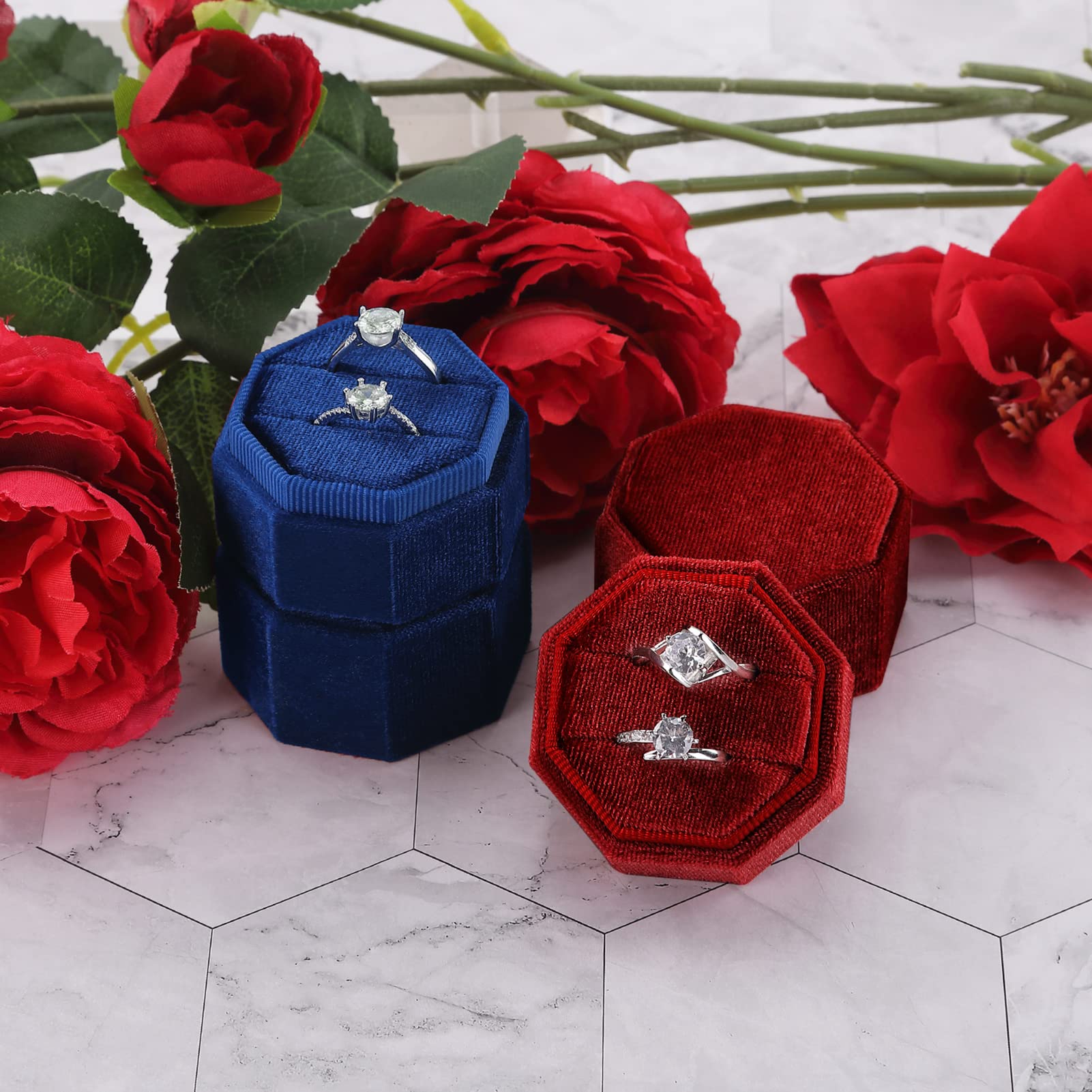 Mini Double Ring Slot Bearer Case Velvet Jewelry Packaging Boxes for Proposal Engagement Wedding Ceremony with Detachable Lid