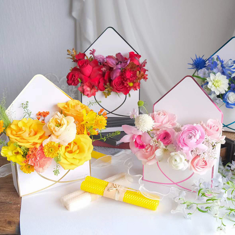 Custom Logo Paper Marble Printing Envelope Shape Preserved Rose Flower Gift Packaging Box for Birthday Valentine's Day