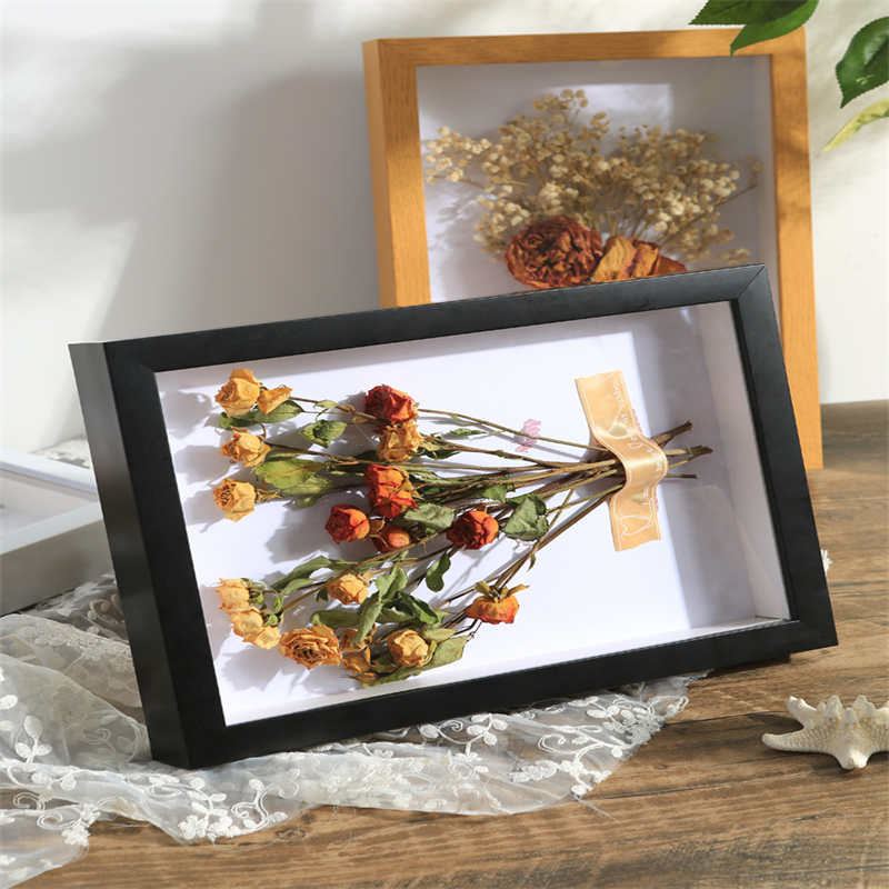 New Hollow Stereoscopic Wooden Frame Shadow Shape Eternal Rose Flower Preservation Display Box with Clear Window