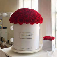 Factory Custom Luxury Round Paper Fresh Preserved Rose Flower Bouquet Packaging Box for Valentine's Day