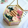 New Arrival INS Style Transparent Glass Hexagon Wedding Proposal Eternal Rose Flower Ring Display Box