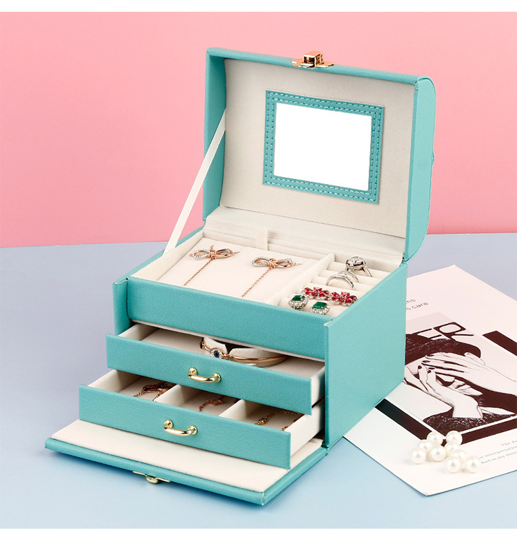 Luxury 3 Layers Large Travel Jewelry Storage Organizer Box with Velvet Insert Jewelry Case for Earring Ring Necklace Bracelets