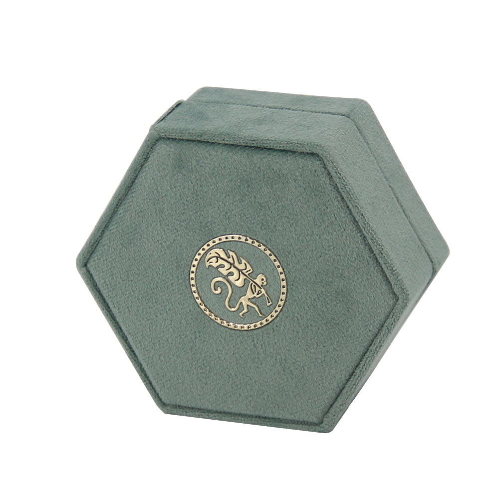 Luxury Design Custom Logo Hexagon Shape Velvet Wedding Ring Necklace Jewelry Gift Packaging Box with Foam Insert