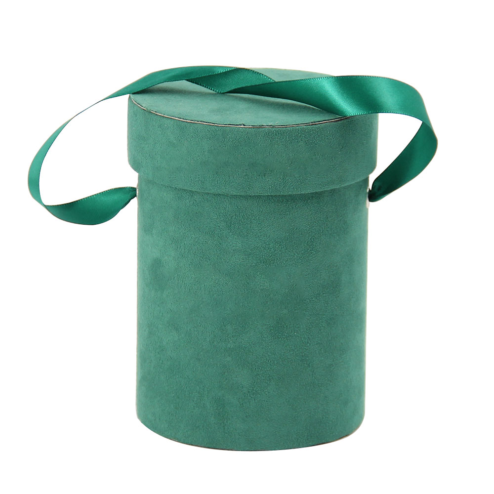 High Quality Small Round Cardboard Suede Velvet Flower Hat Gift Packaging Box for Roses with Ribbon Handle Manufacturer